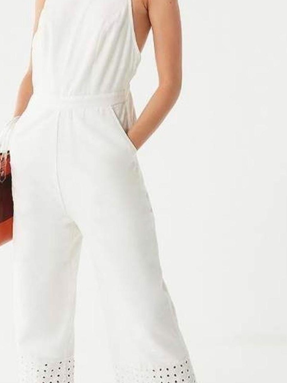 Backless eyelet hem jumpsuit